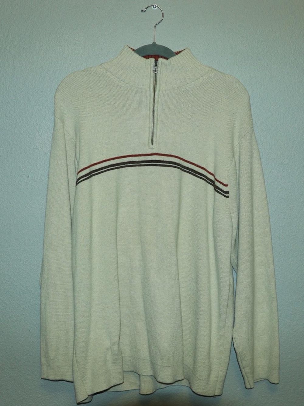 Old Navy Cream Quarter zip Sweater with Brown and Black Chest Stripes